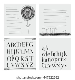 Careless style hand-drawing. Hatching. Hand drawing alphabet. Lettering. Notebook.
