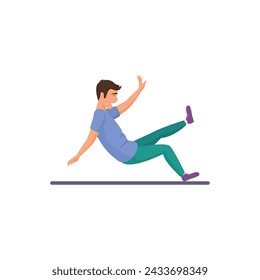 Careless unhappy man running and falling down on slippery surface vector illustration