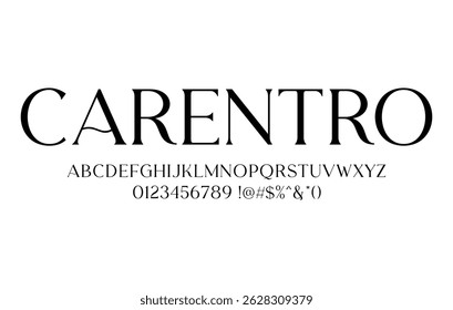 Carentro Font Uppercase Letters, Numbers and Symbols Clean Isolated Vector Typography