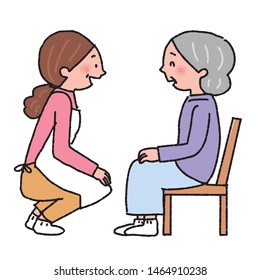Carer and senior woman illustration