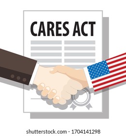 cares act paper, handshake, vector illustration