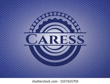 Caress emblem with jean background. Vector Illustration. Detailed.