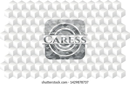 Caress grey emblem with geometric cube white background