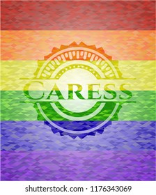 Caress on mosaic background with the colors of the LGBT flag