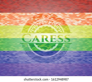 Caress on mosaic background with the colors of the LGBT flag
