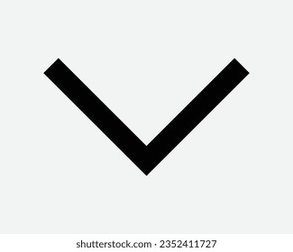 Caret Down Symbol Arrow Point Pointer Under South Underneath Bottom Black White Outline Shape Vector Clipart Graphic Illustration Artwork Sign Symbol