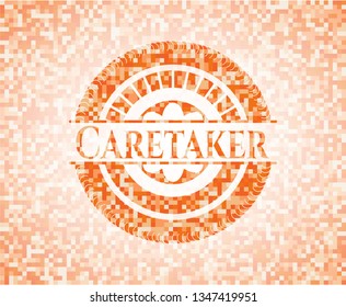 Caretaker abstract emblem, orange mosaic background