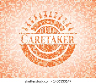 Caretaker abstract emblem, orange mosaic background