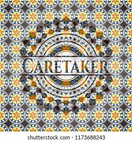 Caretaker arabic badge background. Arabesque decoration.