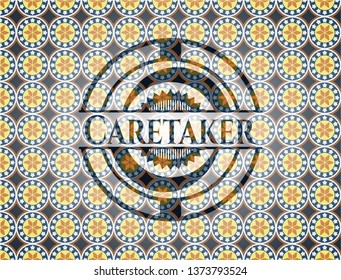 Caretaker arabic badge background. Arabesque decoration.