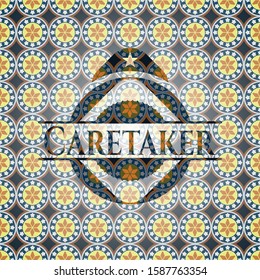 Caretaker arabic badge background. Arabesque decoration.