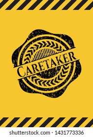 Caretaker black grunge emblem with yellow background. Vector Illustration. Detailed.