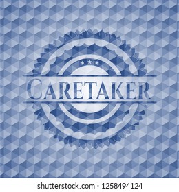 Caretaker blue emblem with geometric pattern background.