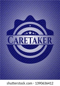 Caretaker emblem with denim texture. Vector Illustration. Detailed.