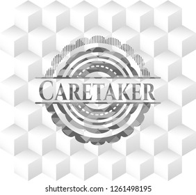 Caretaker grey emblem. Retro with geometric cube white background