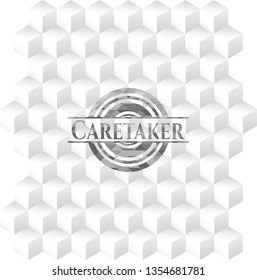 Caretaker grey emblem. Vintage with geometric cube white background