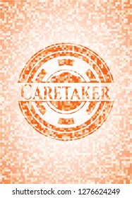 Caretaker orange tile background illustration. Square geometric mosaic seamless pattern with emblem inside.