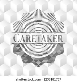 Caretaker realistic grey emblem with cube white background