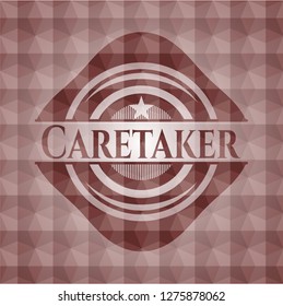 Caretaker red badge with geometric pattern background. Seamless.