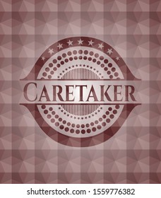 Caretaker red seamless emblem or badge with geometric pattern background.