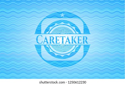 Caretaker sky blue water wave style emblem.