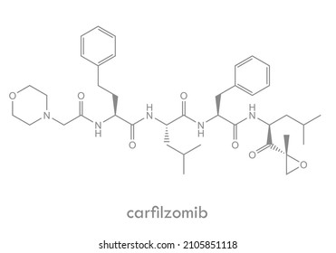 Carfilzomib Structure. Proteasome Inhibitor Anti Cancer Drug Molecule. Used In Multiple Myeloma Treatment. Chemical Formula.