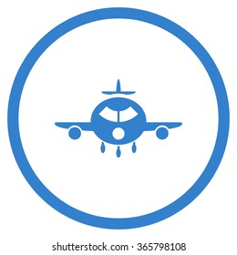 Cargo Aeroplane vector icon. Style is flat circled symbol, cobalt color, rounded angles, white background.