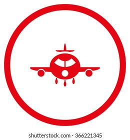 Cargo Aeroplane vector icon. Style is flat circled symbol, red color, rounded angles, white background.