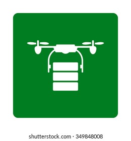 Cargo Air Copter vector icon. Style is flat rounded square button, white and green colors, white background.
