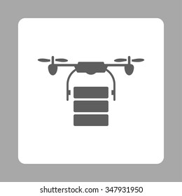 Cargo Air Drone vector icon. Style is flat rounded square button, dark gray and white colors, silver background.