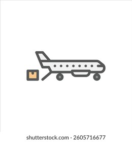 cargo aircraft filled outline icon. cargo plane color line illustration.