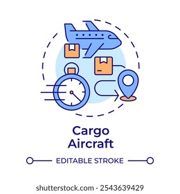 Cargo aircraft multi color concept icon. Transportation, logistics. Aviation services, shipping. Round shape line illustration. Abstract idea. Graphic design. Easy to use in infographic, presentation