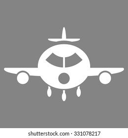 Cargo Aircraft vector icon. Style is flat white symbol, rounded angles, gray background.