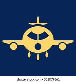 Cargo Aircraft vector icon. Style is flat yellow symbol, rounded angles, blue background.