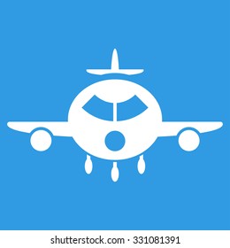 Cargo Aircraft vector icon. Style is flat white symbol, rounded angles, blue background.