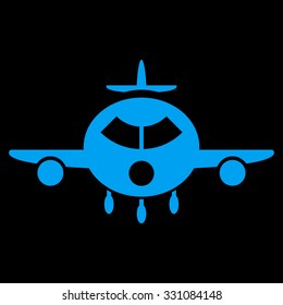 Cargo Aircraft vector icon. Style is flat blue symbol, rounded angles, black background.