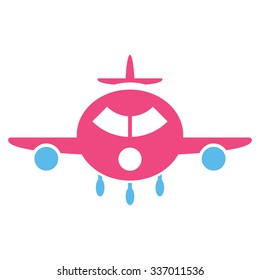Cargo Aircraft vector icon. Style is flat bicolor pink and blue symbol, rounded angles, white background.