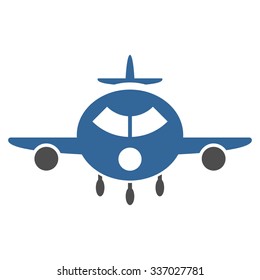 Cargo Aircraft vector icon. Style is flat bicolor cobalt and gray symbol, rounded angles, white background.