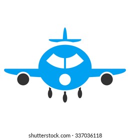 Cargo Aircraft vector icon. Style is flat bicolor blue and gray symbol, rounded angles, white background.