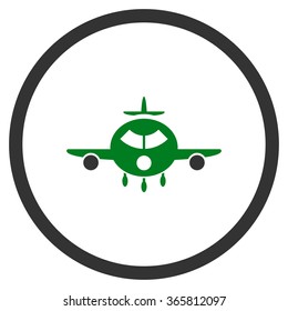 Cargo Aircraft vector icon. Style is bicolor flat circled symbol, green and gray colors, rounded angles, white background.