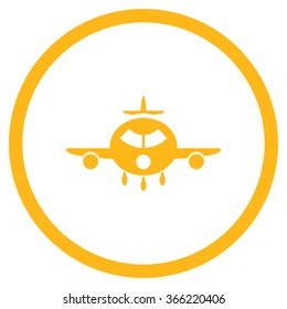 Cargo Aircraft vector icon. Style is flat circled symbol, yellow color, rounded angles, white background.