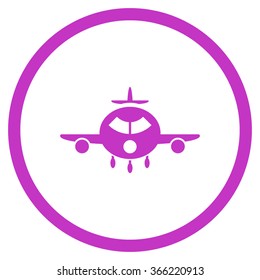 Cargo Aircraft vector icon. Style is flat circled symbol, violet color, rounded angles, white background.
