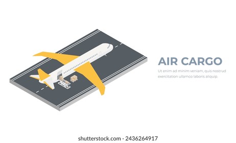 Cargo airliner high quality detailed flat isometric vector illustration. Modern 3d airplane all around symbols. Elements for product promotion, presentation and infographics isolated on gray