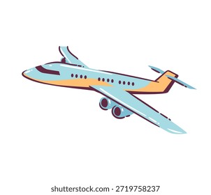 Avión de carga en vuelo con Formas simples y colores brillantes. Concepto del transporte aéreo y de la logística, aeronave de la entrega de la carga en estilo plano del doodle de la historieta, Ilustración vectorial