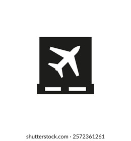 Cargo and airplane icon. Silhouette of a cargo container and a flying plane.