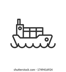 Cargo barge outline icon. Vector illustration.