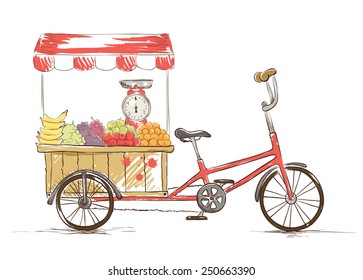 Cargo Bike - Fruit Shop, Vector illustration.