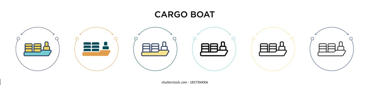 Cargo boat icon in filled, thin line, outline and stroke style. Vector illustration of two colored and black cargo boat vector icons designs can be used for mobile, ui, web