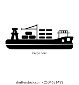 Cargo boat icon in solid style  