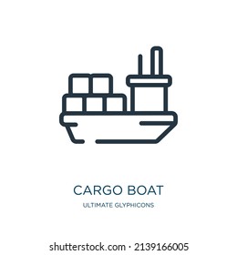 icono de la línea delgada del barco de carga. iconos lineales de barco, barco, del concepto de glifos final, signo de contorno aislado. Elemento de símbolo de ilustración vectorial para diseño web y aplicaciones.